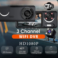 Wifi 3 Channel Lens Car Dvr Camera Dash Cam HD1080P Interior Vehicle Mini Recorder Video Registrator Dashcam Camcorder Black Box