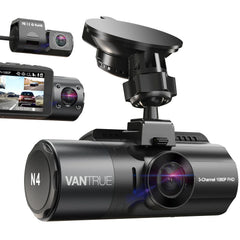 Vantrue N4 3 Channel 4K Dash Cam للسيارات، كاميرا سيارة ثلاثية الاتجاهات، رؤية ليلية بالأشعة تحت الحمراء، وضع ركن السيارة 24 ساعة، دعم 256 جيجابايت كحد أقصى